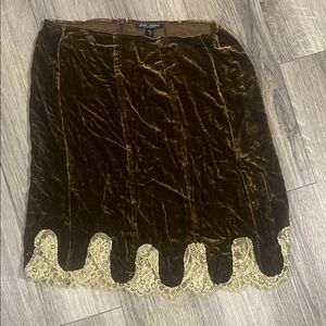 Vintage Betsy Johnson Brown Velvet Skirt with Lace